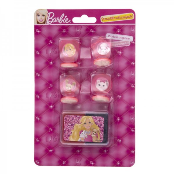 Set 4 stampile cu tusiera Barbie