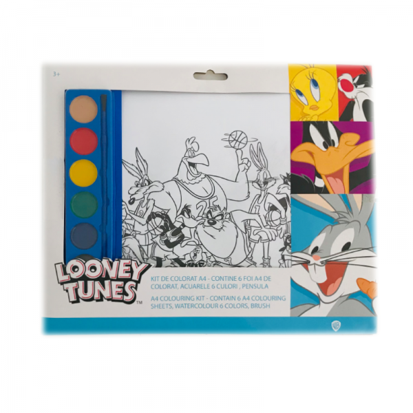 Kit de colorat A4 cu acuarele Looney Tunes