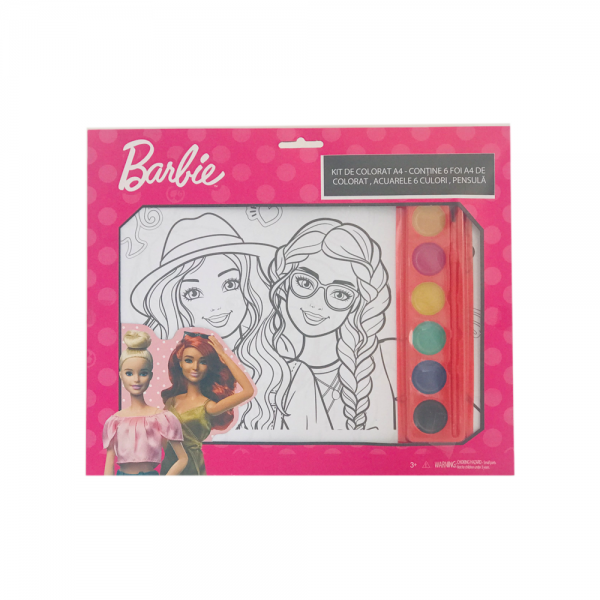 Kit de colorat A4 cu acuarele Barbie